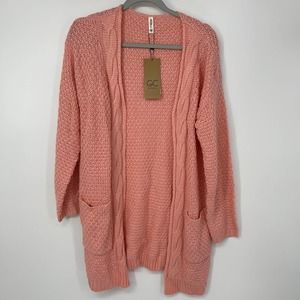 GRECERELLE PINK LONG SLEEVE WITH POCKETS BRAIDED DESIGN CARDIGAN MEDIUM
